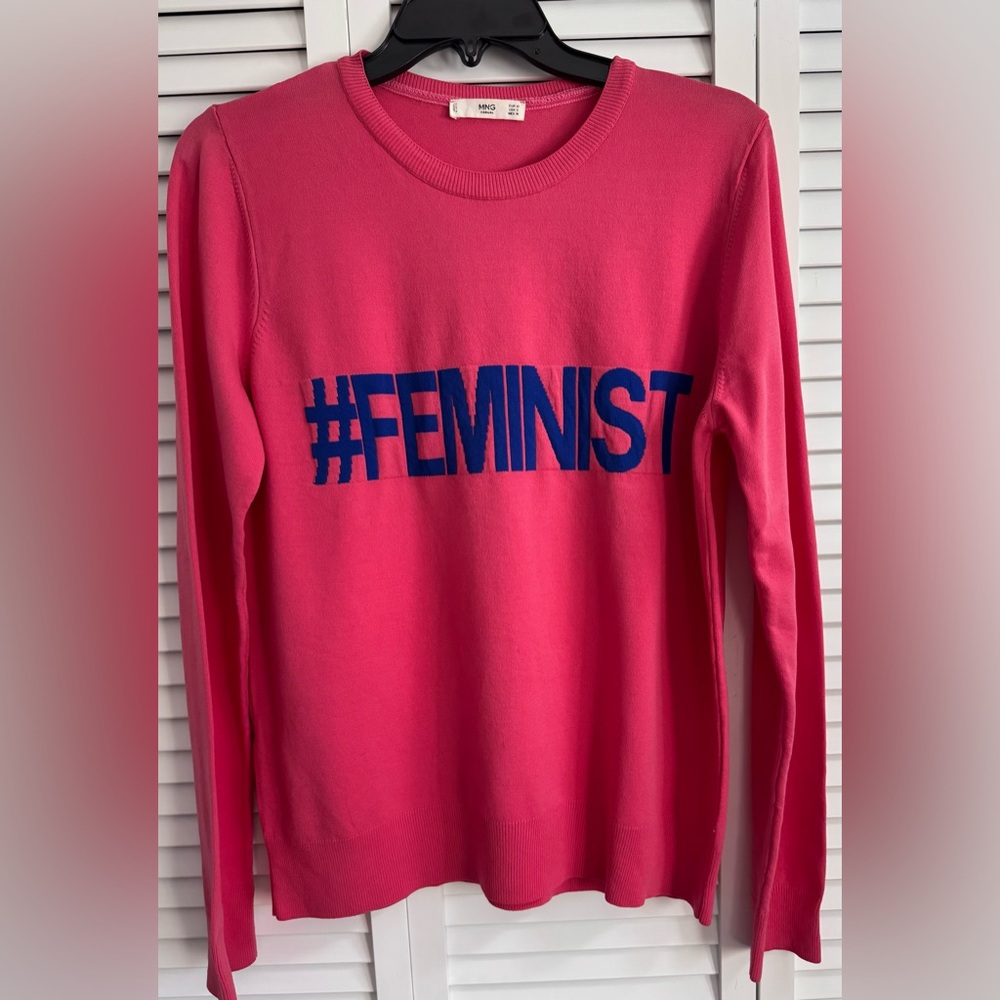 Mango Women's sweater Letter Printed  Sweatshirt Hot Pink